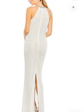 Mac Duggal Ivory Sequin Halter Column Gown